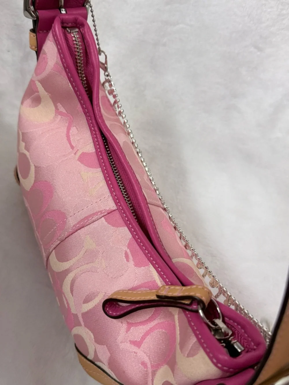 Pink Coach Rare Signature Print Shoulder Bag with Crystal Trim - Picture 5 of 8